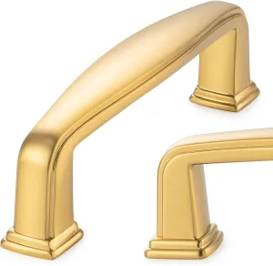 KOOFIZO Square Foot Cabinet Arch Pull - Brushed Gold Furniture Handle, 3 Inch/76mm Screw Spacing, 10-Pack for Kitchen Cupboard Door, Bedroom Dresser Drawer, Bathroom Furniture Hardware