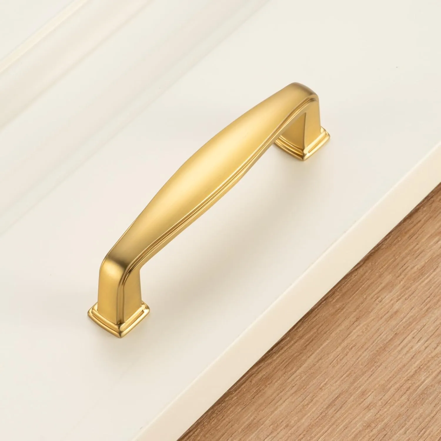 KOOFIZO Square Foot Cabinet Arch Pull - Brushed Gold Furniture Handle, 3 Inch/76mm Screw Spacing, 10-Pack for Kitchen Cupboard Door, Bedroom Dresser Drawer, Bathroom Furniture Hardware