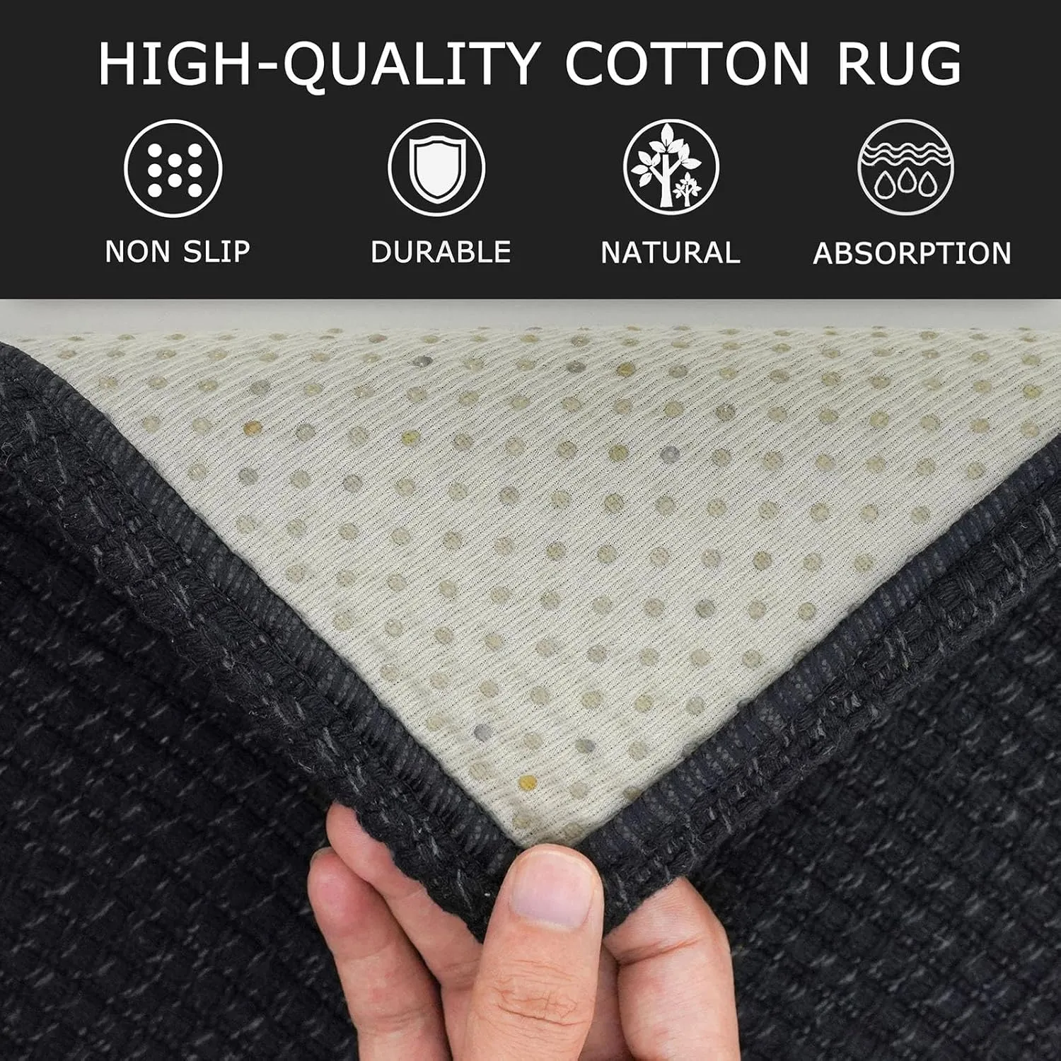 KOZYFLY Runners for Hallways 2x6 ft Washable Kitchen Runner Non Slip Rubber Backed Hall Runners Cotton Entryway Runner Rugs Floor Carpet for Indoor Backdoor Bedroom Kitchen, Black/Dark Grey