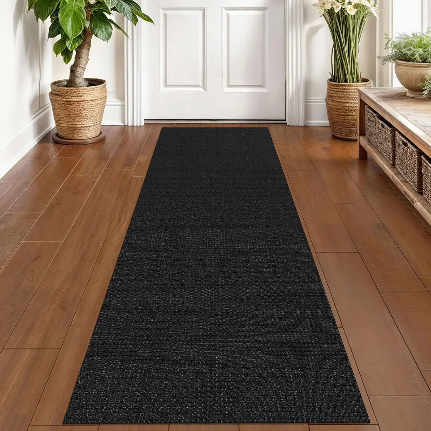 KOZYFLY Runners for Hallways 2x6 ft Washable Kitchen Runner Non Slip Rubber Backed Hall Runners Cotton Entryway Runner Rugs Floor Carpet for Indoor Backdoor Bedroom Kitchen, Black/Dark Grey