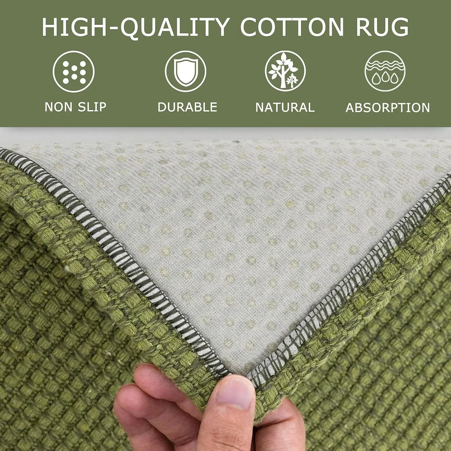 KOZYFLY Runners for Hallways 2x6 ft Washable Kitchen Runner Non Slip Rubber Backed Hall Runners Cotton Entryway Runner Rugs Floor Carpet for Indoor Backdoor Bedroom Kitchen, Green