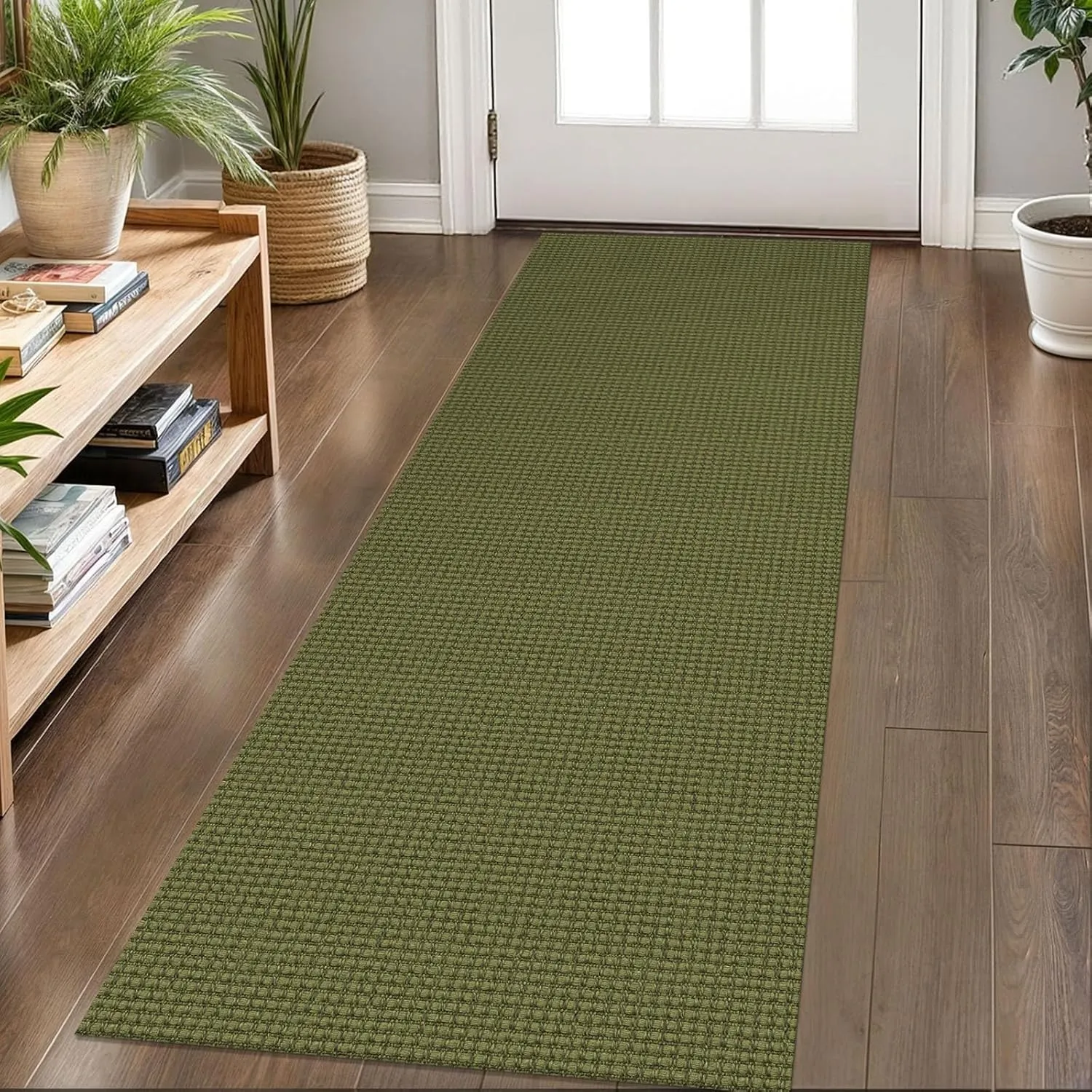 KOZYFLY Runners for Hallways 2x6 ft Washable Kitchen Runner Non Slip Rubber Backed Hall Runners Cotton Entryway Runner Rugs Floor Carpet for Indoor Backdoor Bedroom Kitchen, Green