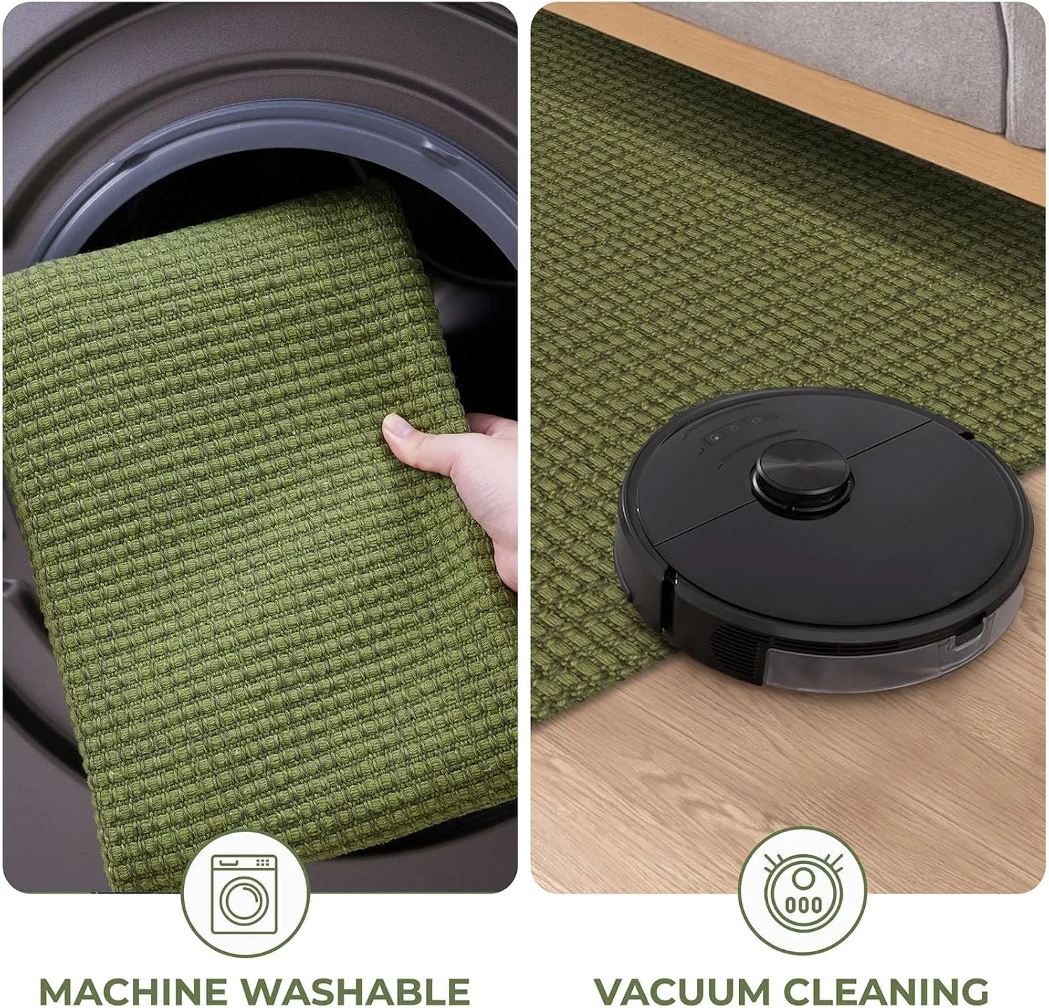 KOZYFLY Runners for Hallways 2x6 ft Washable Kitchen Runner Non Slip Rubber Backed Hall Runners Cotton Entryway Runner Rugs Floor Carpet for Indoor Backdoor Bedroom Kitchen, Green