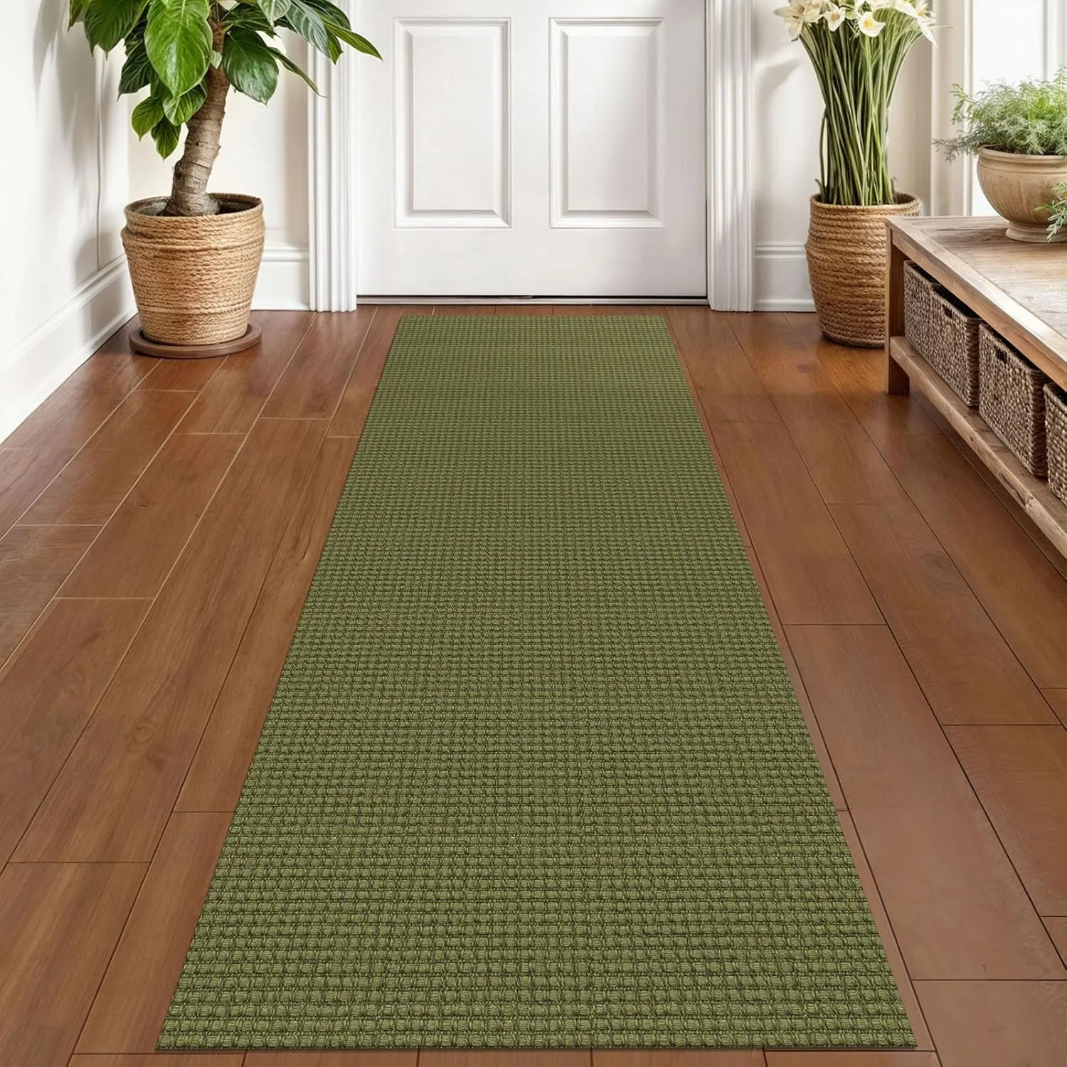 KOZYFLY Runners for Hallways 2x6 ft Washable Kitchen Runner Non Slip Rubber Backed Hall Runners Cotton Entryway Runner Rugs Floor Carpet for Indoor Backdoor Bedroom Kitchen, Green