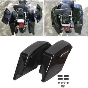 KUAFU 5'' Stretched Extended Saddlebags Compatible with 1993-2013 Harley Davidson Touring Road King Road Glide Street Glide Electra Glide Ultra Classic Hard Saddle Bags W/Lid & Latch Key