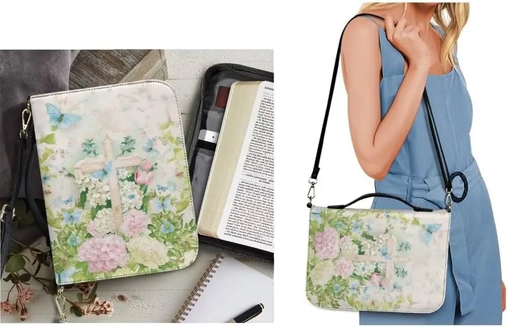 Kuiaobaty Bible Protective Case PU Leather Bible Cover Zipper Bible Carrying Bag for Church