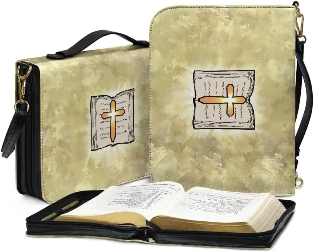 Kuiaobaty Bible Protective Cover Fathful Bible Organizer Case PU Leather Bible Tote Bag