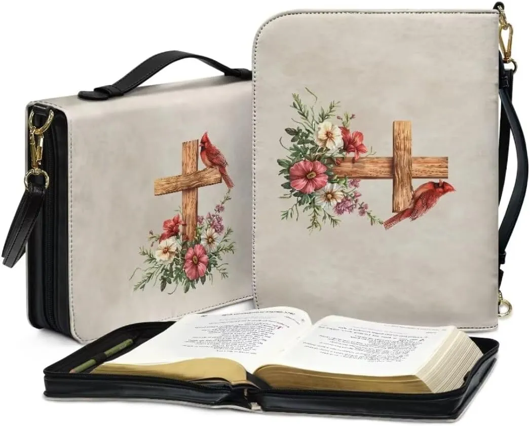 Kuiaobaty Bible Protective Cover Fathful Bible Organizer Case PU Leather Bible Tote Bag
