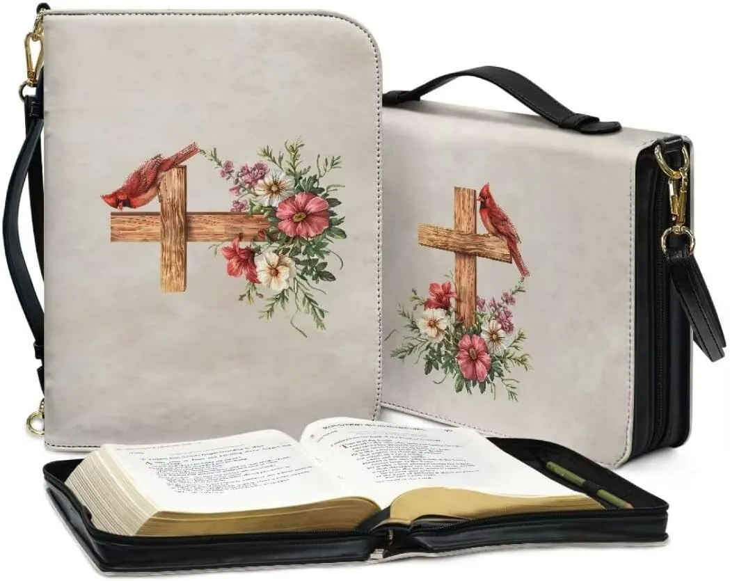Kuiaobaty Bible Protective Cover Fathful Bible Organizer Case PU Leather Bible Tote Bag
