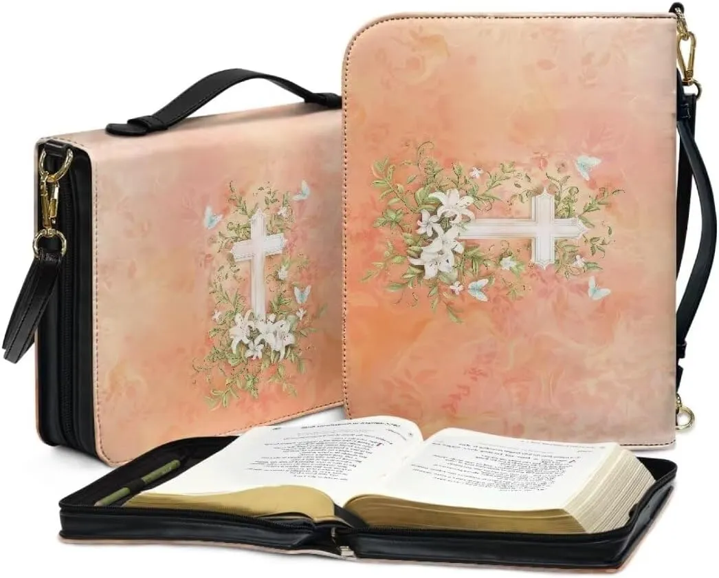 Kuiaobaty Bible Protective Cover Fathful Bible Organizer Case PU Leather Bible Tote Bag