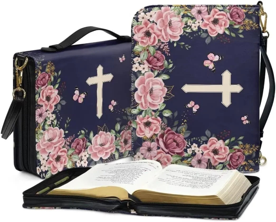 Kuiaobaty PU Leather Bible Cover Solemn Bible Carrying Bag Large Bible Cover Case