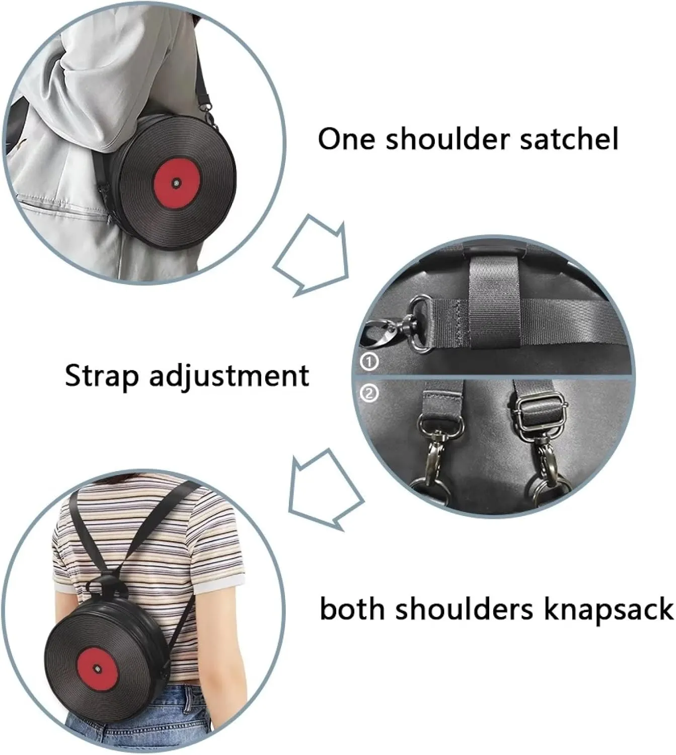 Kuiaobaty Sport Style Round Purse Women Men Casual Shoulder Tote Crossbody Handbag Adjustable Shoulder Satchel