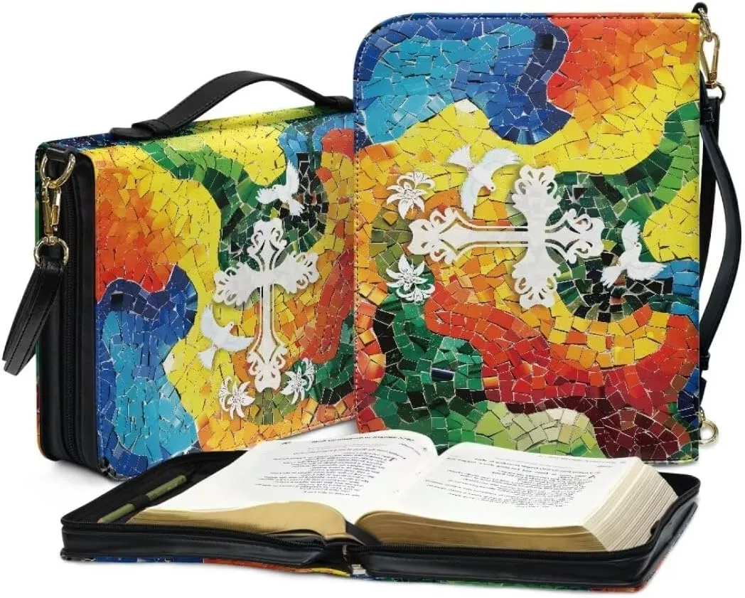 Kuiaobaty Women's Bible Cover PU Leather Bible Tote Bag Fathful Bible Protective Case