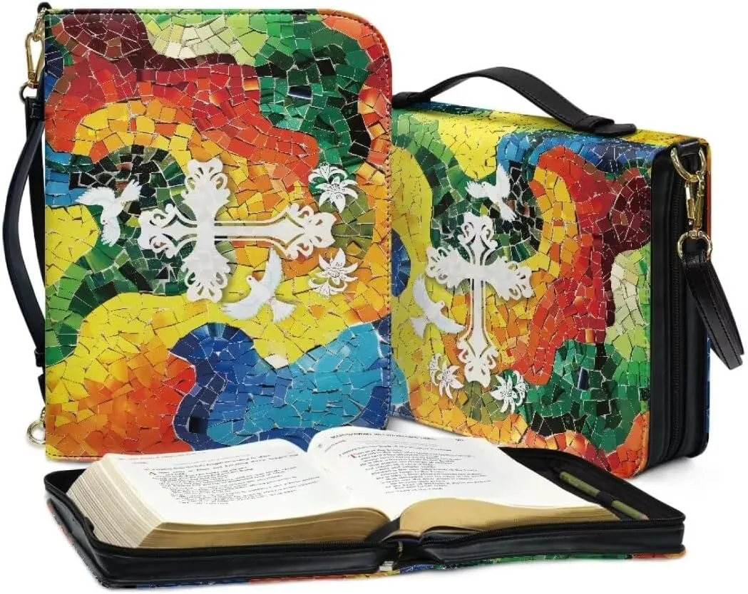 Kuiaobaty Women's Bible Cover PU Leather Bible Tote Bag Fathful Bible Protective Case
