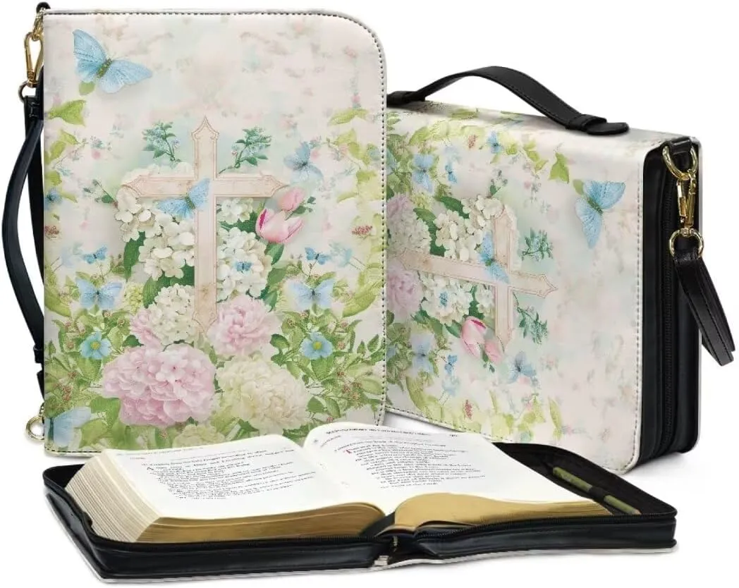 Kuiaobaty Women's Bible Cover PU Leather Bible Tote Bag Fathful Bible Protective Case