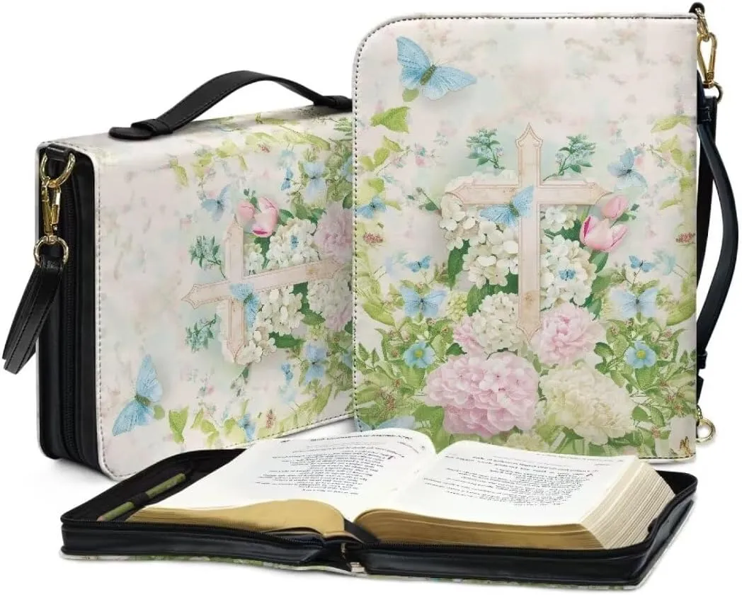 Kuiaobaty Women's Bible Cover PU Leather Bible Tote Bag Fathful Bible Protective Case
