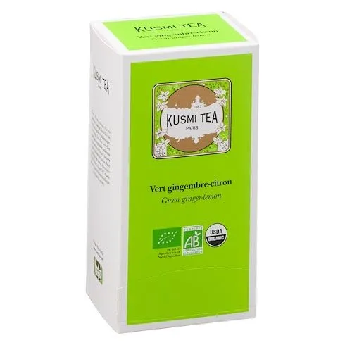 Kusmi Tea - Thé vert gingembre-citron Bio - Box of 25 muslin tea bags