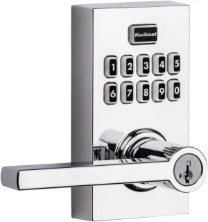 Kwikset 99170-005 SmartCode 917 Keyless Entry Contemporary Residential Keypad Electronic Lever Lock Deadbolt Alternative with Halifax Door Handle and SmartKey Security, Polished Chrome