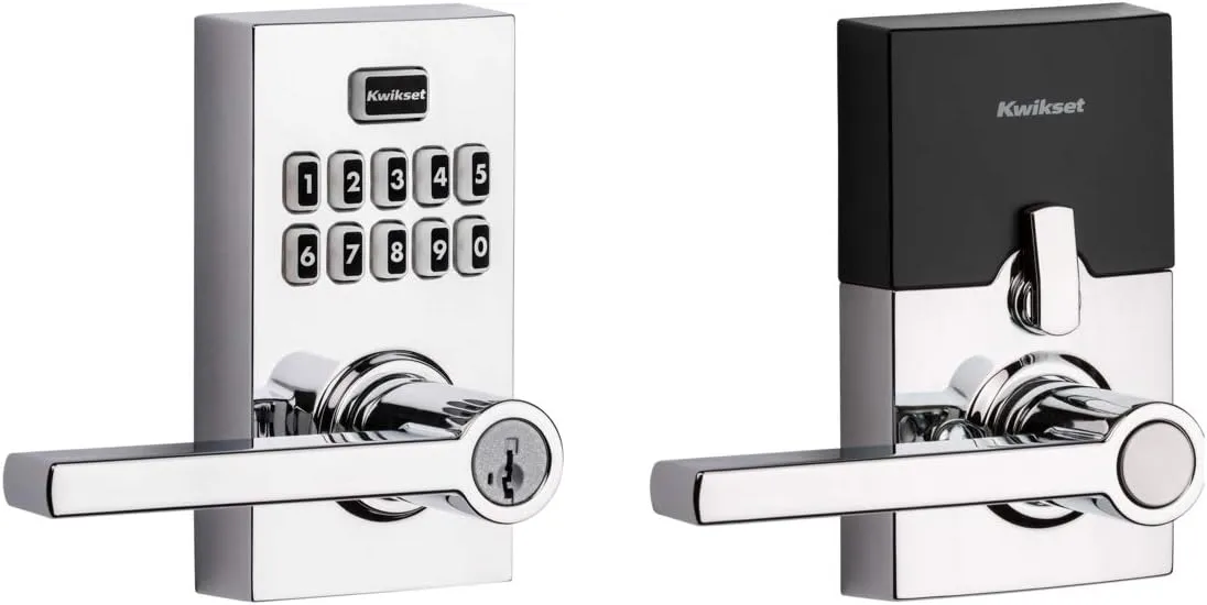 Kwikset 99170-005 SmartCode 917 Keyless Entry Contemporary Residential Keypad Electronic Lever Lock Deadbolt Alternative with Halifax Door Handle and SmartKey Security, Polished Chrome