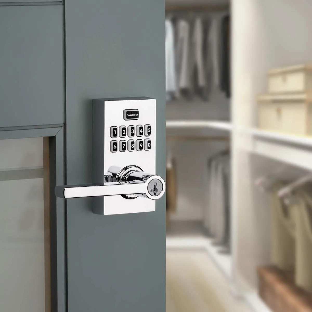 Kwikset 99170-005 SmartCode 917 Keyless Entry Contemporary Residential Keypad Electronic Lever Lock Deadbolt Alternative with Halifax Door Handle and SmartKey Security, Polished Chrome