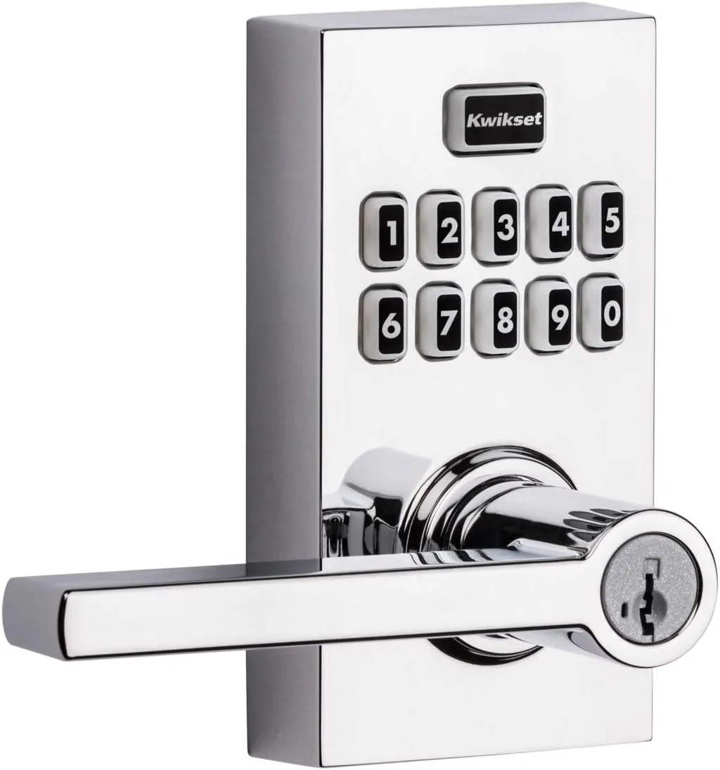 Kwikset 99170-005 SmartCode 917 Keyless Entry Contemporary Residential Keypad Electronic Lever Lock Deadbolt Alternative with Halifax Door Handle and SmartKey Security, Polished Chrome