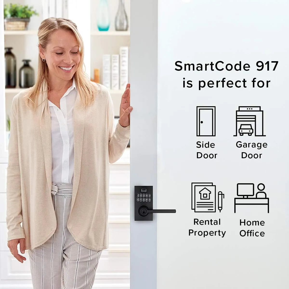 Kwikset 99170-005 SmartCode 917 Keyless Entry Contemporary Residential Keypad Electronic Lever Lock Deadbolt Alternative with Halifax Door Handle and SmartKey Security, Polished Chrome