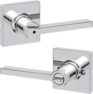Kwikset Casey Interior Privacy Door Handle with Lock, Door Lever For Bathroom and Bedroom, Polished Chrome Reversible Keyless Turn Lock