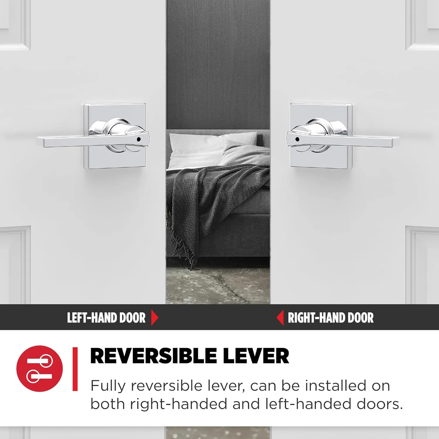 Kwikset Casey Interior Privacy Door Handle with Lock, Door Lever For Bathroom and Bedroom, Polished Chrome Reversible Keyless Turn Lock