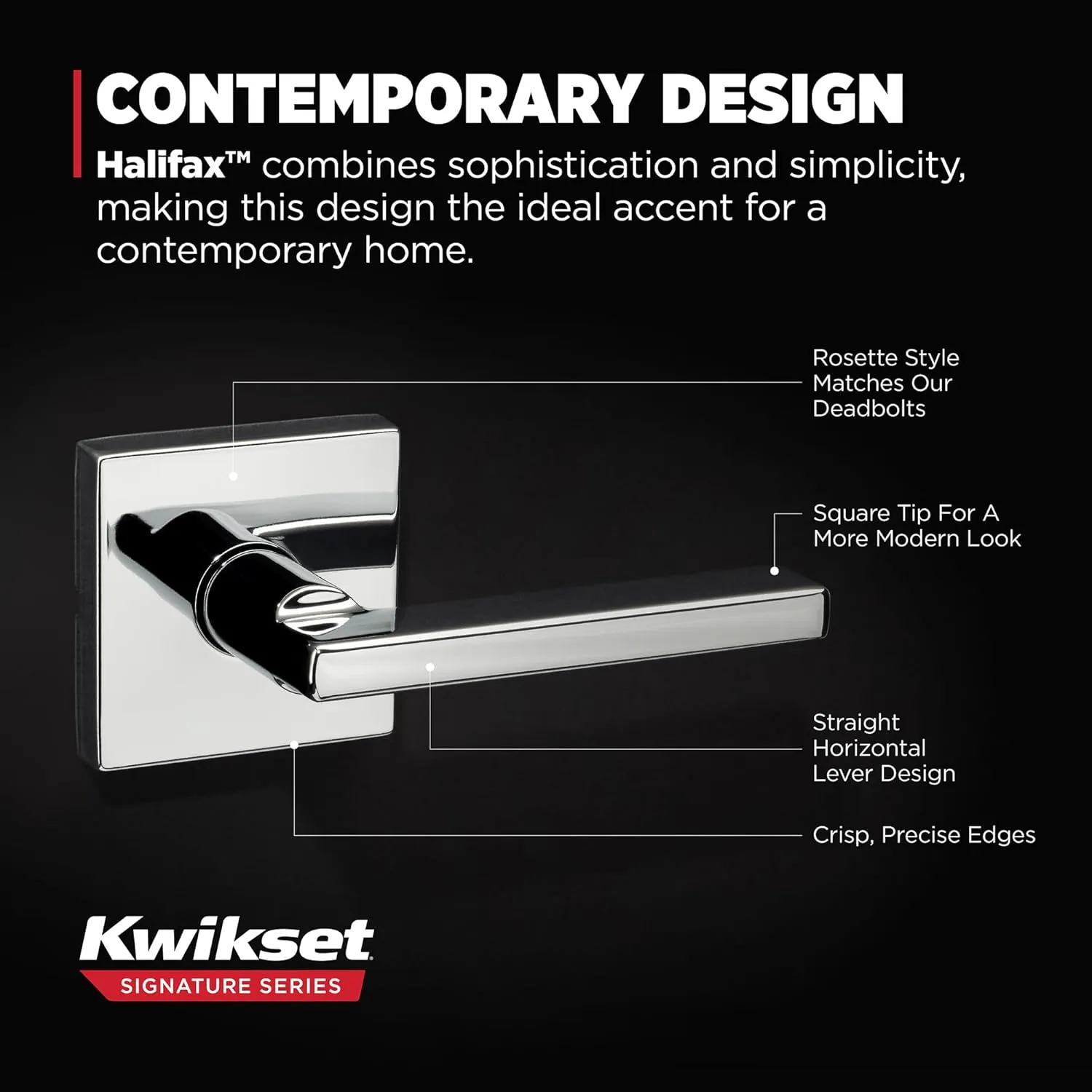 Kwikset Halifax Interior Passage Door Handle, Lever For Closet and Hallway Doors, Reversible Non-Locking Handle Lever, Polished Chrome, Square Rose