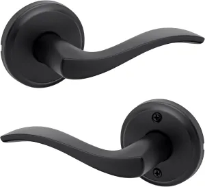 Kwikset Sedona Interior Passage Door Handle, Lever for Closet and Hallway Doors, Reversible Non-Locking Handle Lever, Matte Black, with Microban Protection