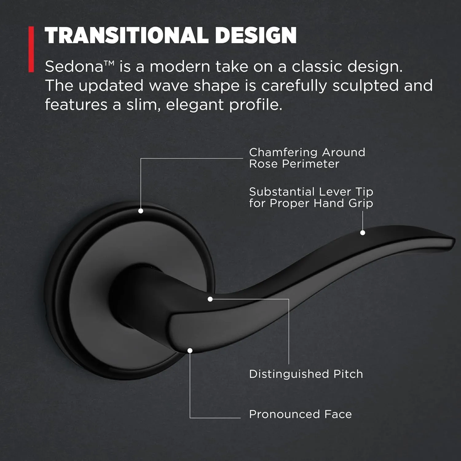 Kwikset Sedona Interior Passage Door Handle, Lever for Closet and Hallway Doors, Reversible Non-Locking Handle Lever, Matte Black, with Microban Protection