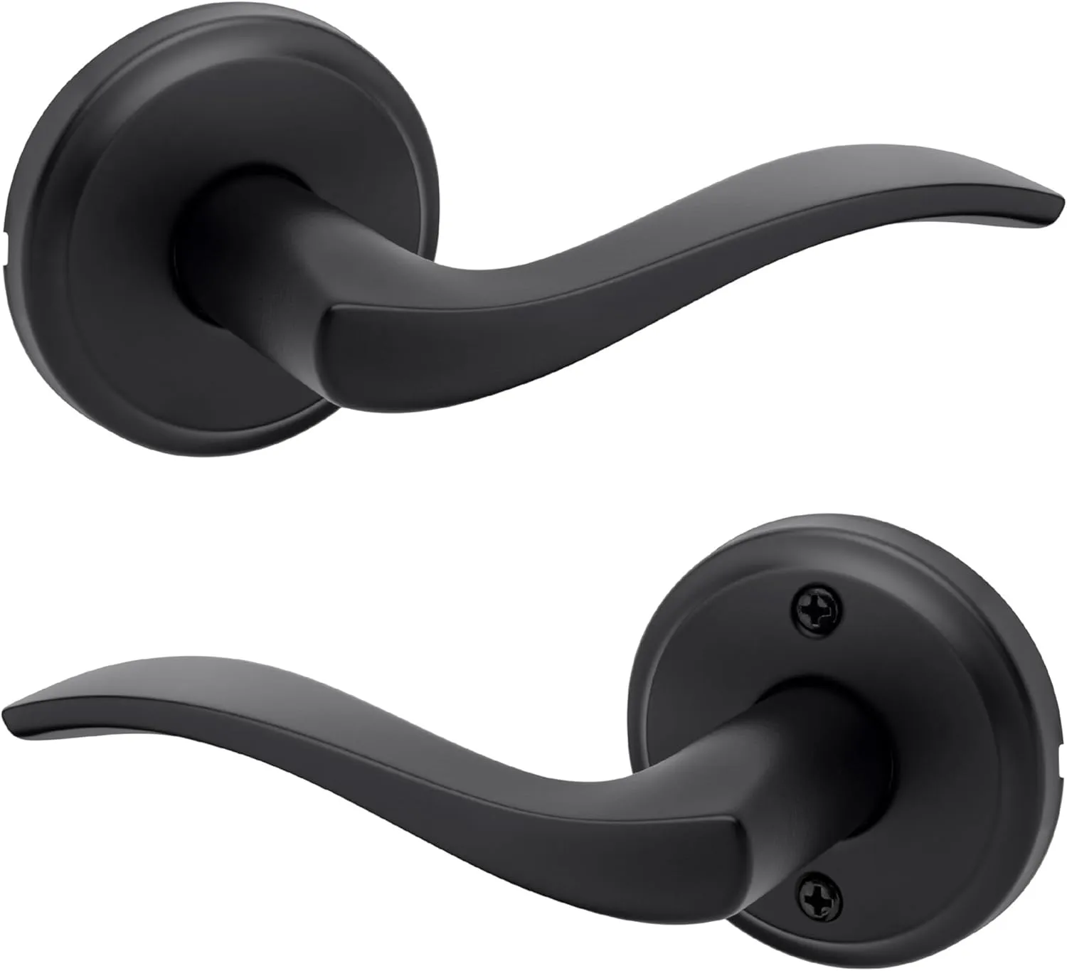 Kwikset Sedona Interior Passage Door Handle, Lever for Closet and Hallway Doors, Reversible Non-Locking Handle Lever, Matte Black, with Microban Protection