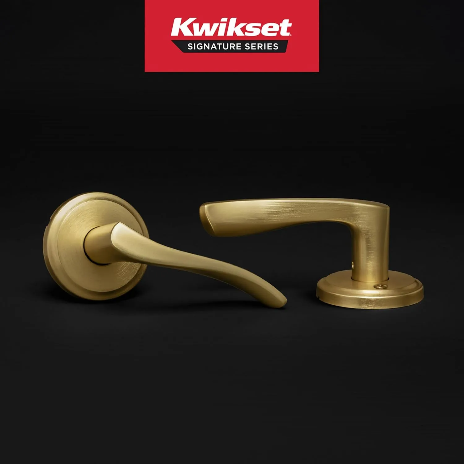 Kwikset Sedona Interior Passage Door Handle, Lever for Closet and Hallway Doors, Reversible Non-Locking Handle Lever, Satin Brass, with Microban Protection