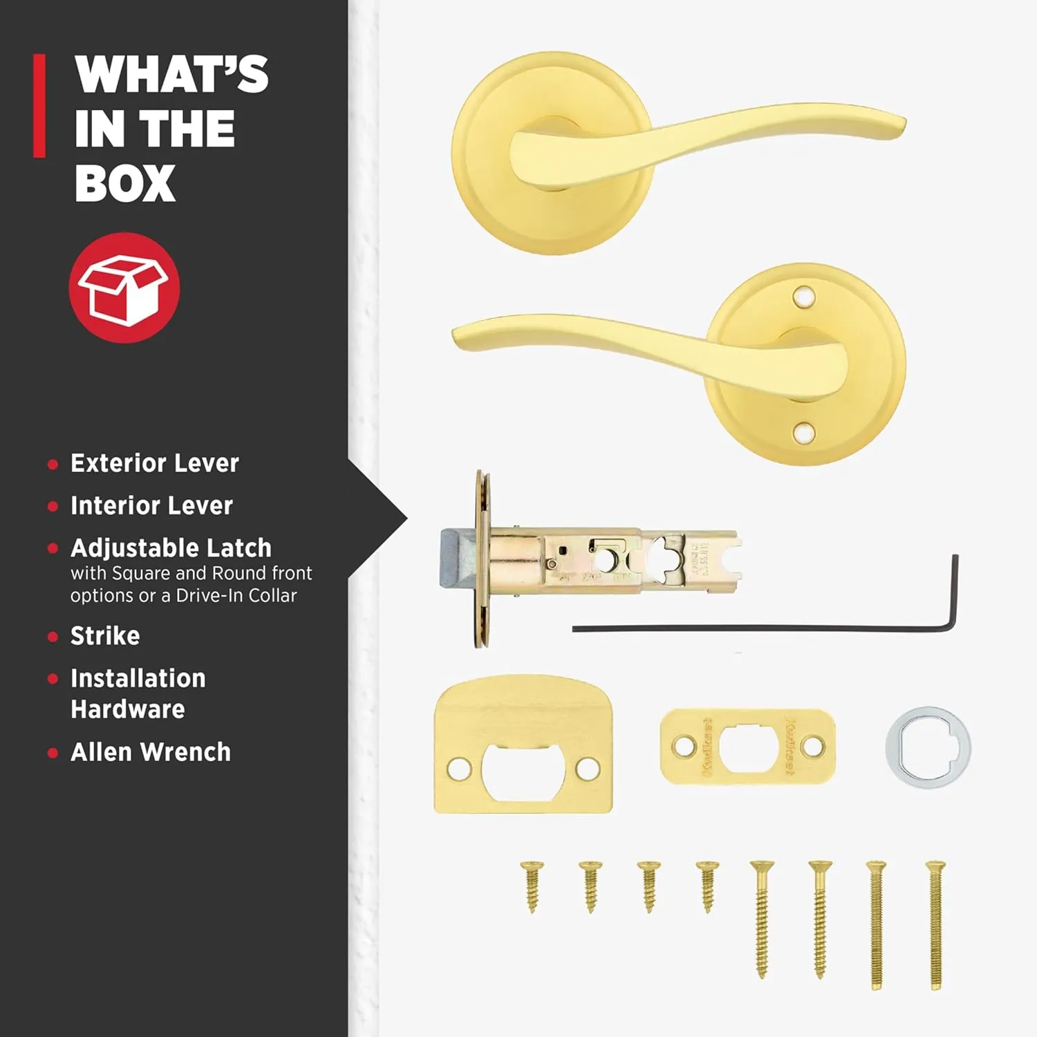 Kwikset Sedona Interior Passage Door Handle, Lever for Closet and Hallway Doors, Reversible Non-Locking Handle Lever, Satin Brass, with Microban Protection