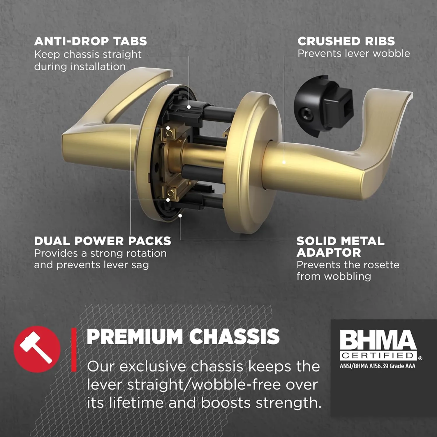 Kwikset Sedona Interior Passage Door Handle, Lever for Closet and Hallway Doors, Reversible Non-Locking Handle Lever, Satin Brass, with Microban Protection