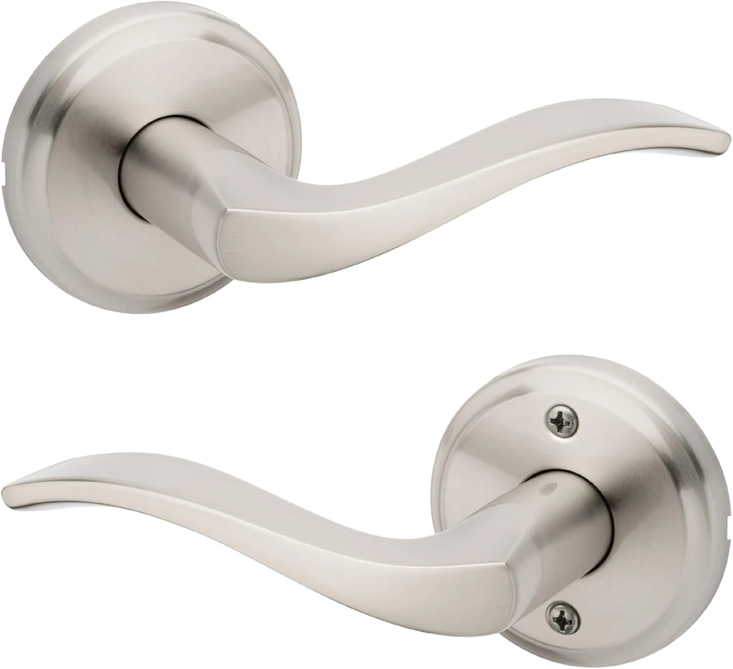 Kwikset Sedona Interior Passage Door Handle, Lever for Closet and Hallway Doors, Reversible Non-Locking Handle Lever, Satin Nickel, with Microban Protection
