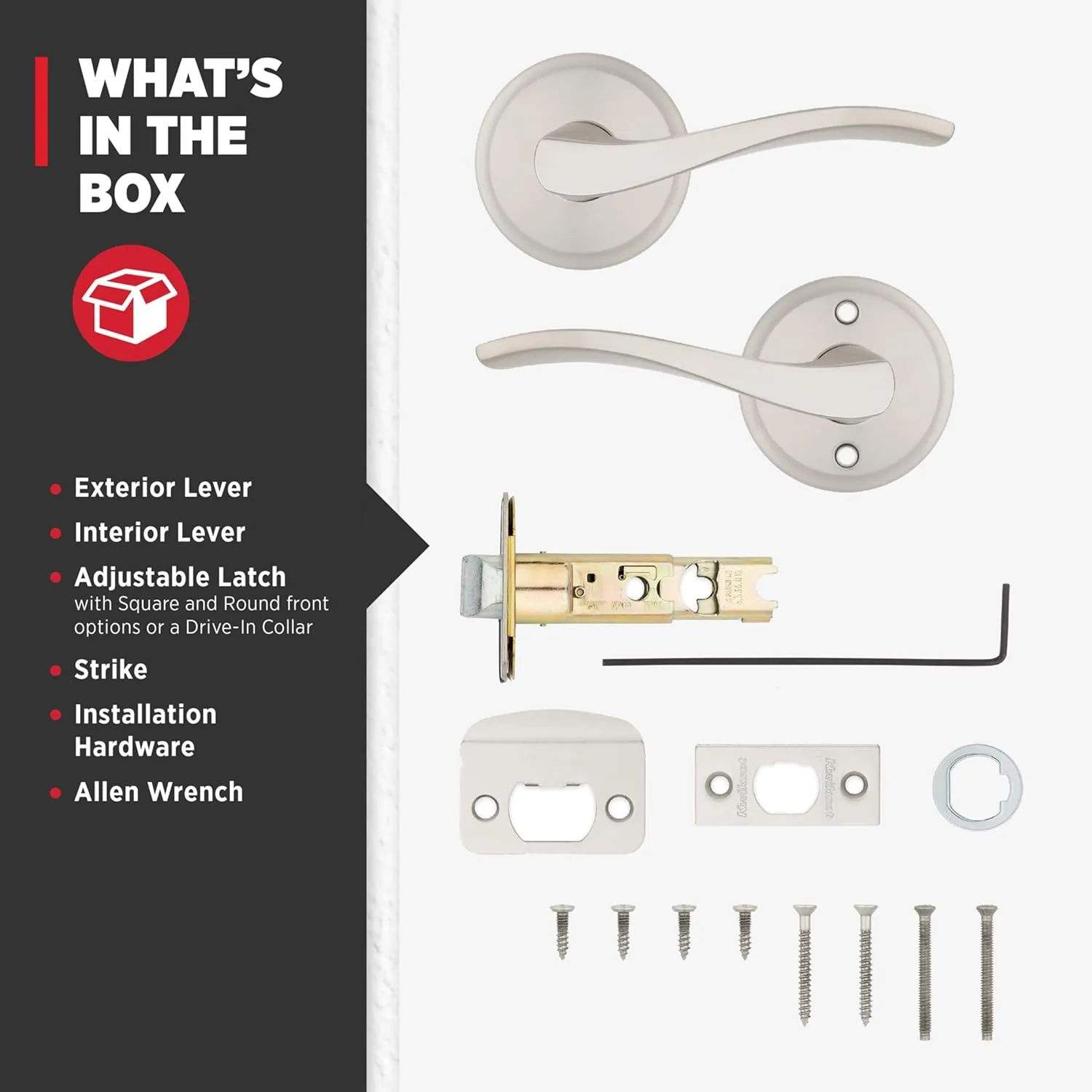 Kwikset Sedona Interior Passage Door Handle, Lever for Closet and Hallway Doors, Reversible Non-Locking Handle Lever, Satin Nickel, with Microban Protection