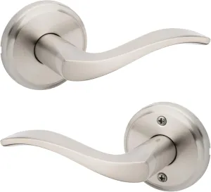 Kwikset Sedona Interior Passage Door Handle, Lever for Closet and Hallway Doors, Reversible Non-Locking Handle Lever, Satin Nickel, with Microban Protection