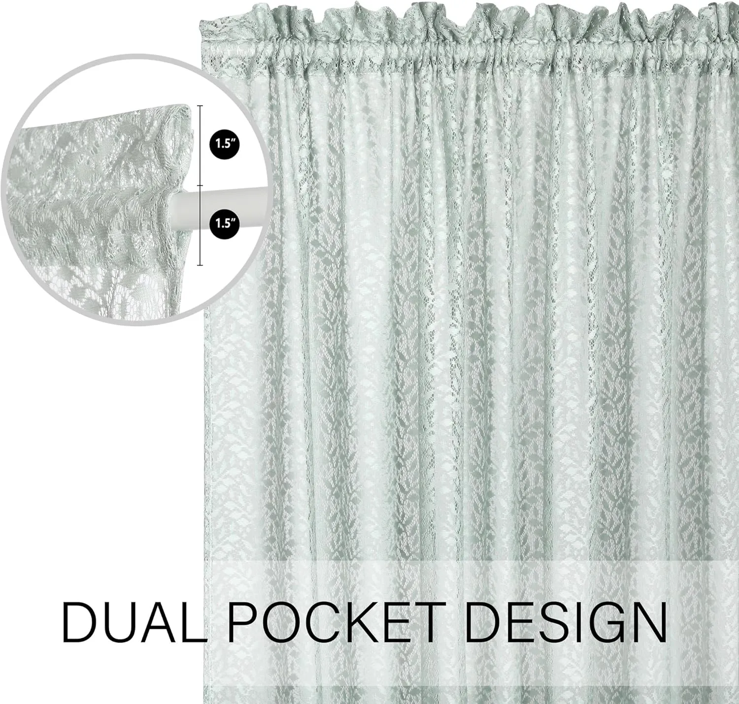 Lace French Door Curtain Green Leaves Branch Knitted Textured Curtains 72 Inch Long Semi Sheer Sidelight Curtain Panel for Glass Door Patio Front Door Tieback Included, 2 Pack