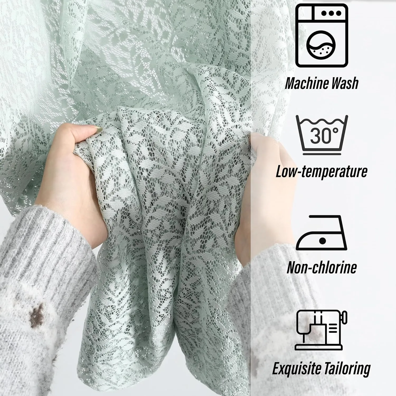 Lace French Door Curtain Green Leaves Branch Knitted Textured Curtains 72 Inch Long Semi Sheer Sidelight Curtain Panel for Glass Door Patio Front Door Tieback Included, 2 Pack