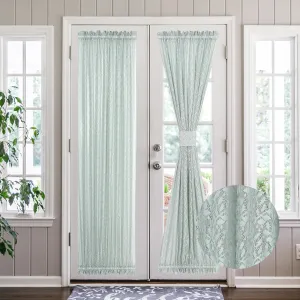 Lace French Door Curtain Green Leaves Branch Knitted Textured Curtains 72 Inch Long Semi Sheer Sidelight Curtain Panel for Glass Door Patio Front Door Tieback Included, 2 Pack