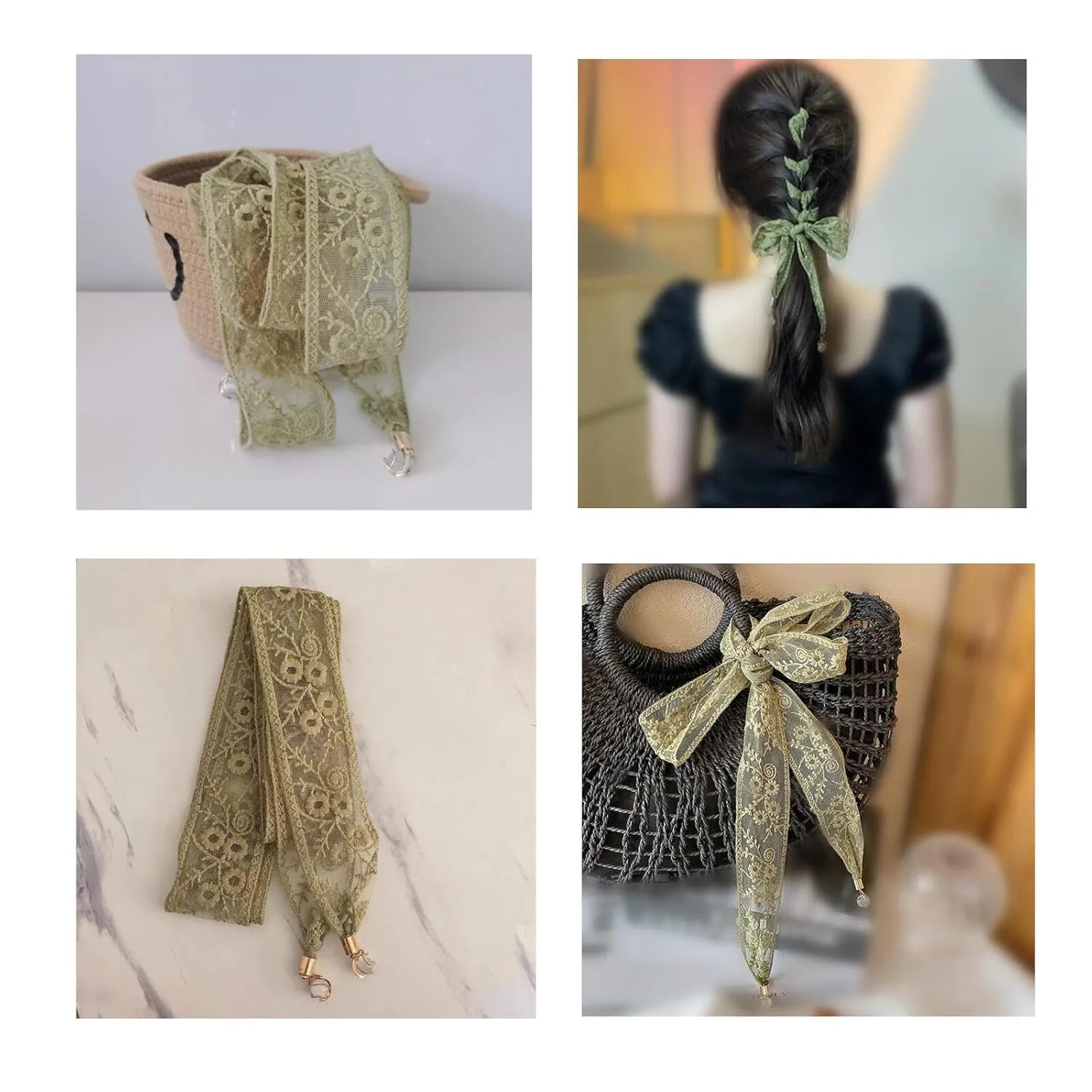 Lace Headband Lace Hair Scarf, Handbag Handle Wrap Ribbon Scarf Neckerchief (Set3)