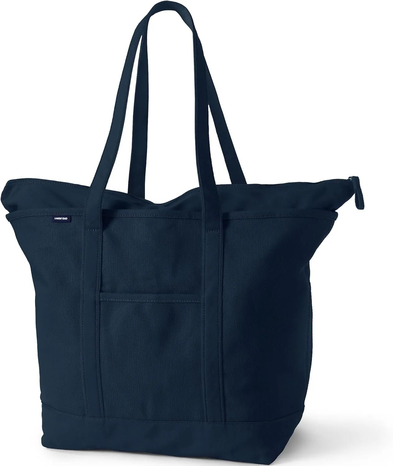 Lands' End Zip Top Long Handle Canvas Tote Bag