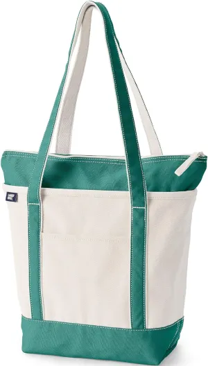 Lands' End Zip Top Long Handle Canvas Tote Bag