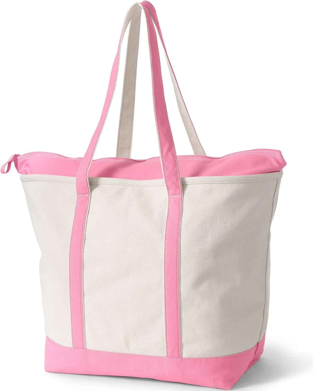 Lands' End Zip Top Long Handle Canvas Tote Bag
