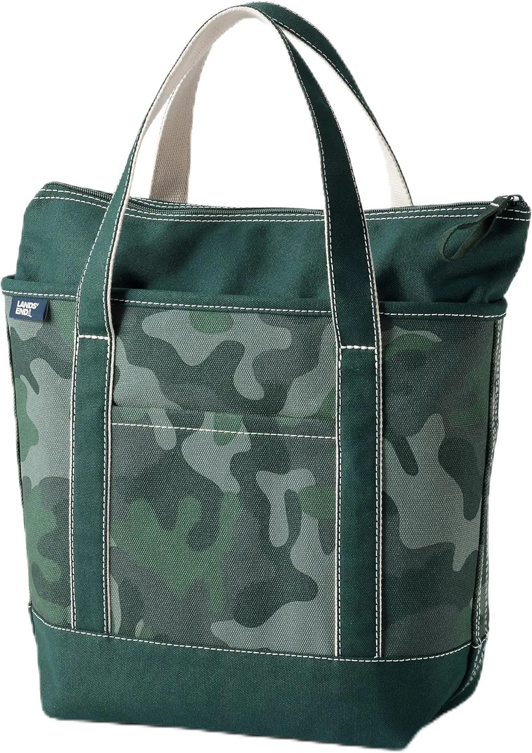 Lands' End Zip Top Long Handle Canvas Tote Bag