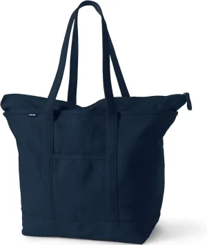 Lands' End Zip Top Long Handle Canvas Tote Bag