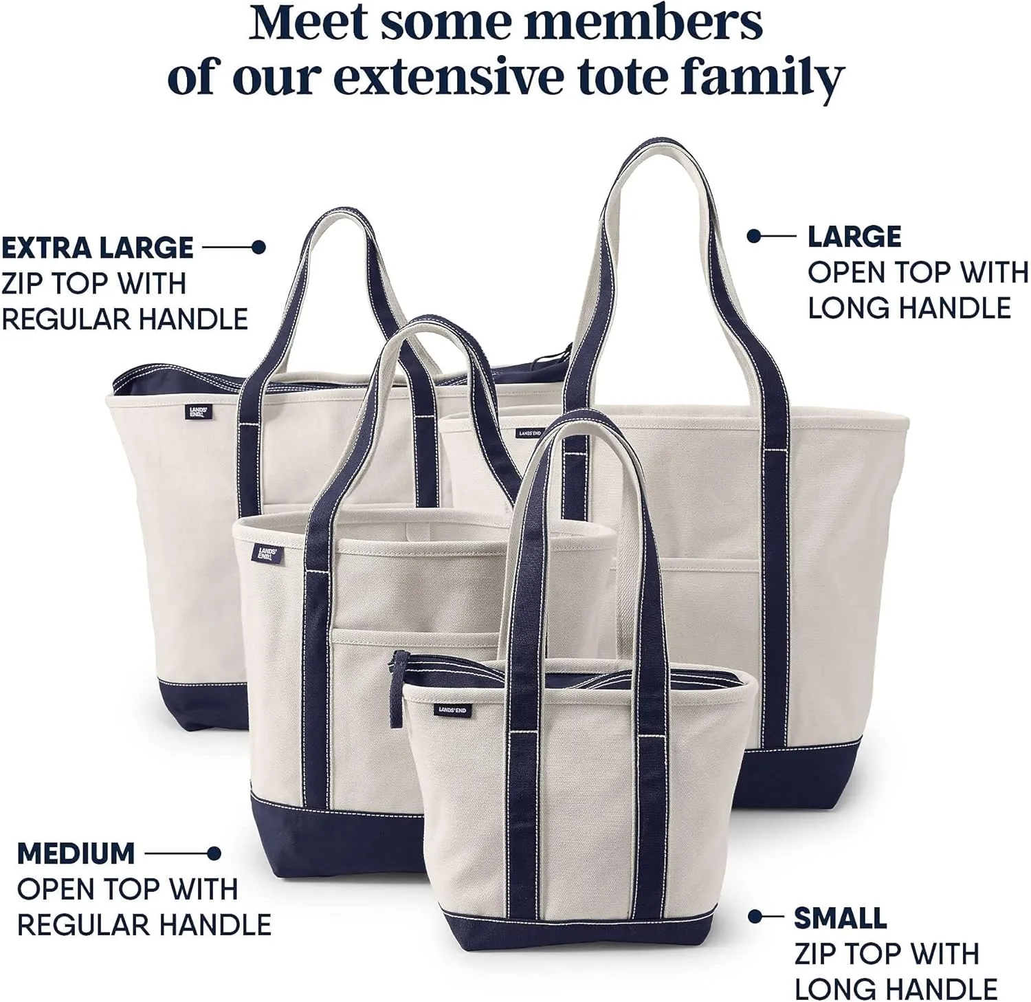 Lands' End Zip Top Long Handle Canvas Tote Bag