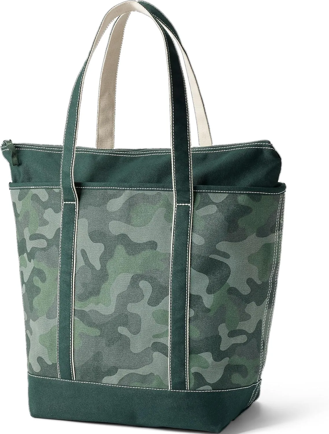 Lands' End Zip Top Long Handle Canvas Tote Bag