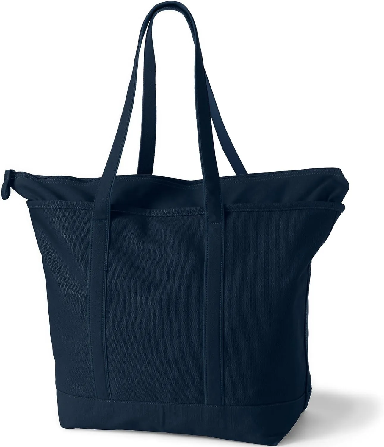 Lands' End Zip Top Long Handle Canvas Tote Bag